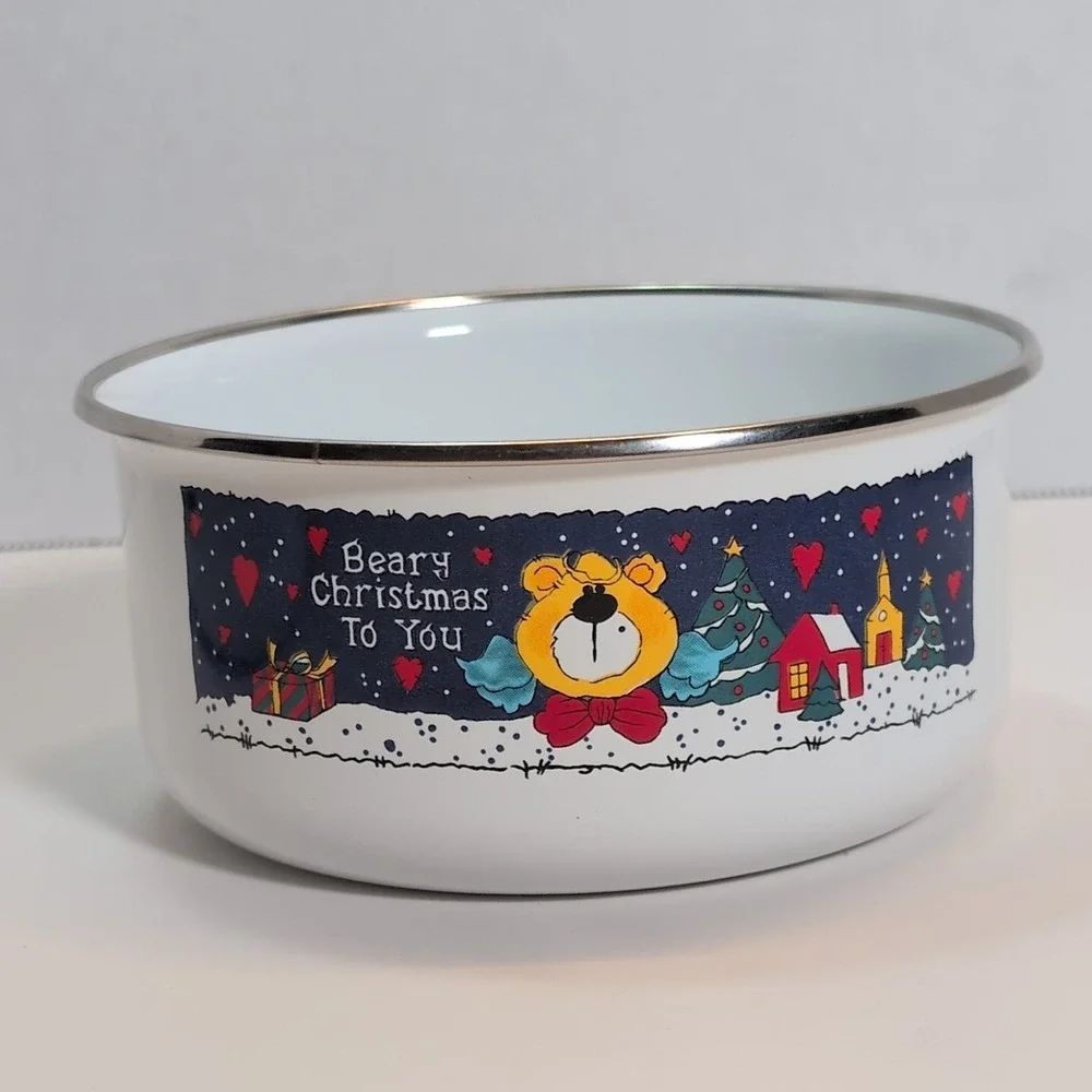 Vintage Christmas Enamel Nesting Storage Bowls - Set Of - 5 Great Condition - Picture 7 of 10